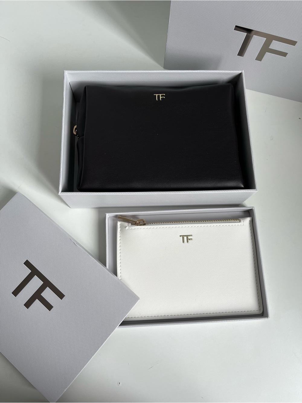 Tom Ford (TF) Beauty Dark Brown & White Leather Pouches